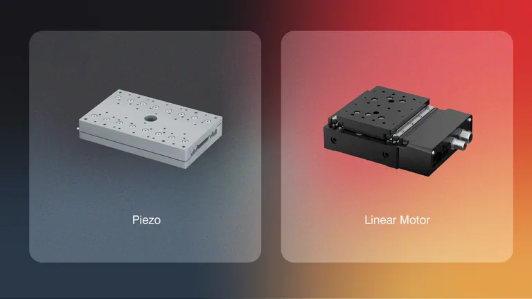 Side-by-side comparison of a piezo stage and a linear motor stage