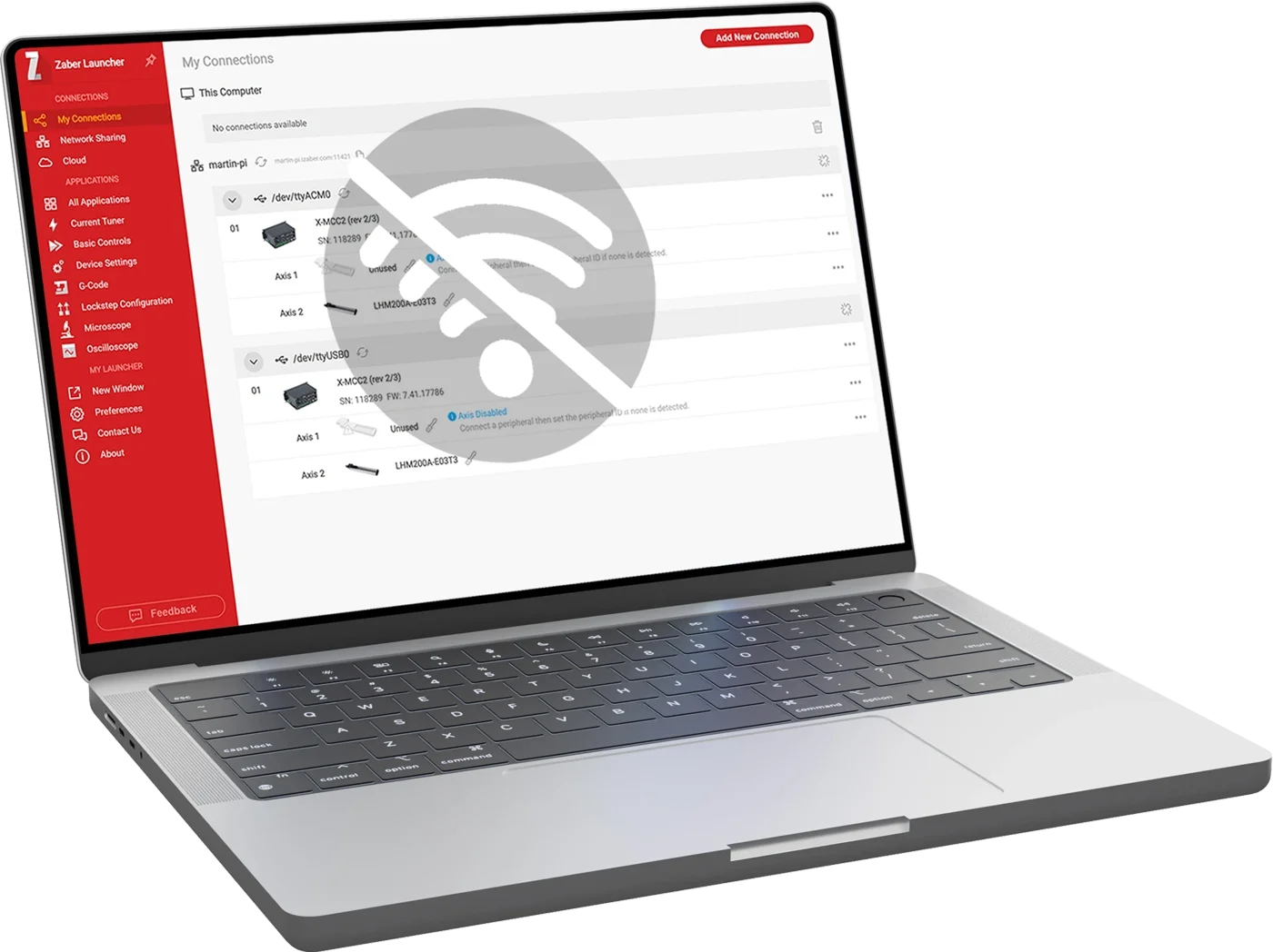 Zaber Launcher on a laptop